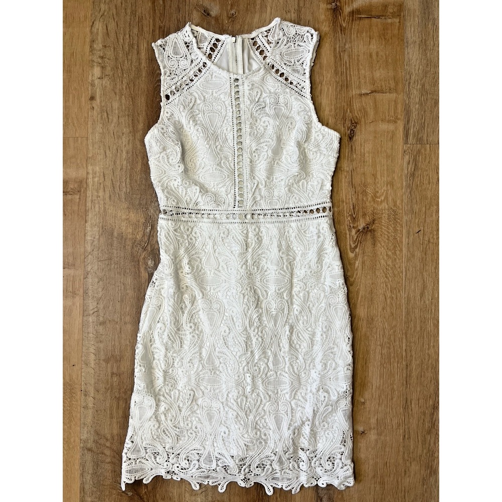 Lulus Dream Life Lace Crochet Bodycon Mini Dress Women's Size Medium White